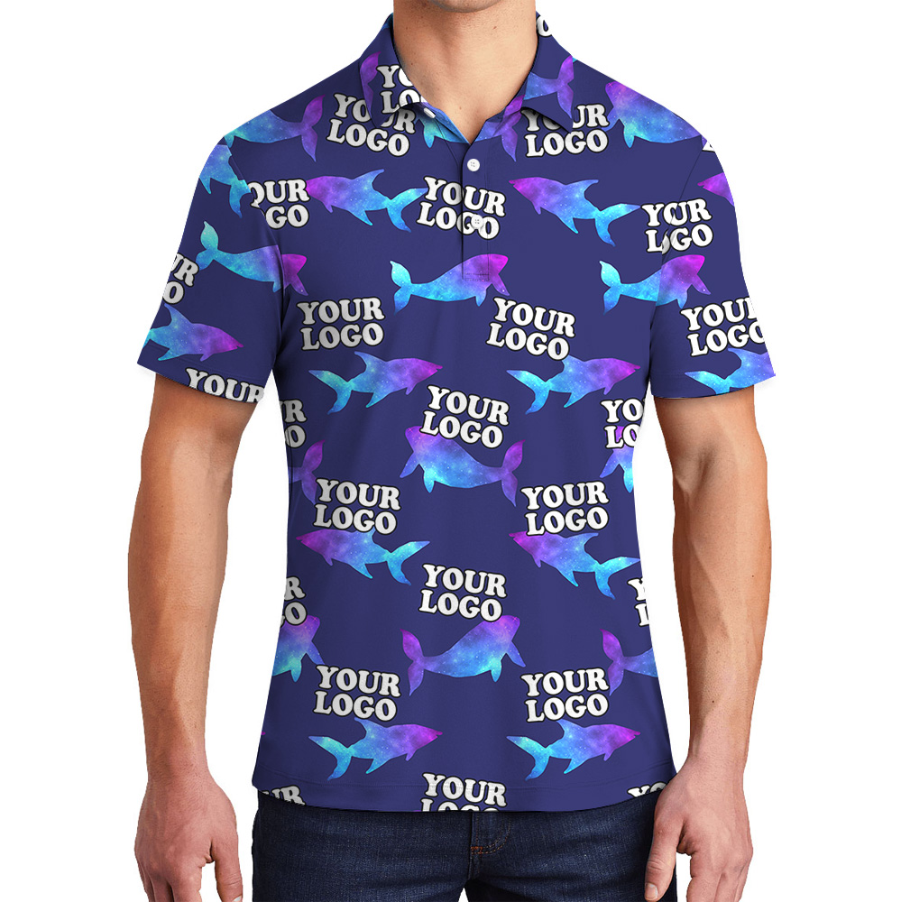 Navy Custom Logo Polo Shirt With Hologram Shark Print - variant image 1