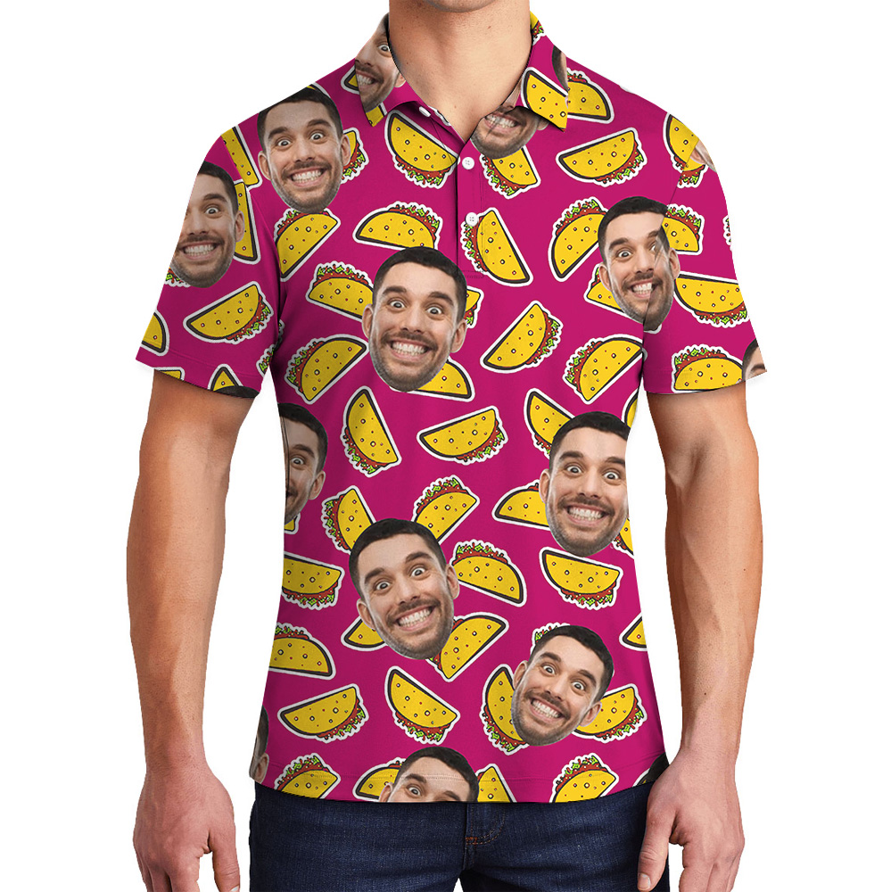 Funny Taco Custom Face Pink Polo Shirt - variant image 1
