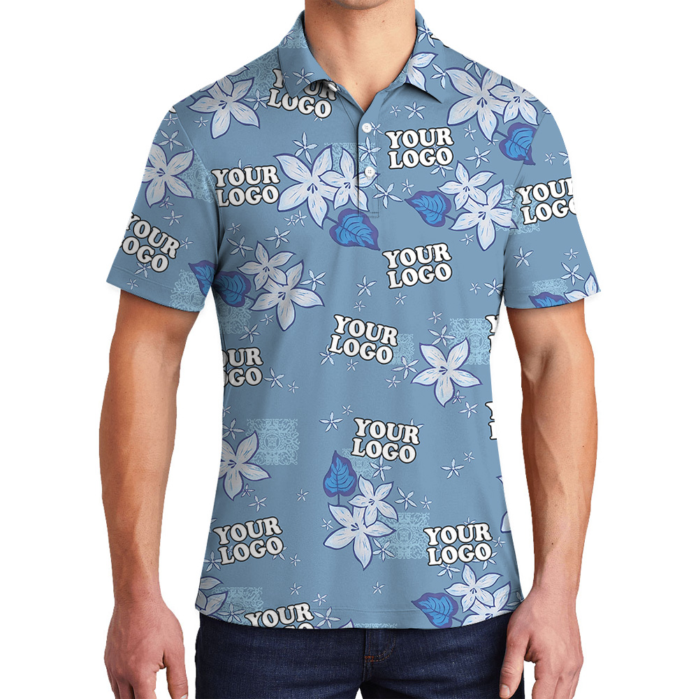 Plumeria Flower Pattern Custom Logo Polo Shirt - variant image 1