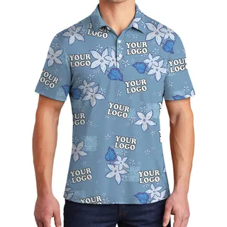 Plumeria Flower Pattern Custom Logo Polo Shirt