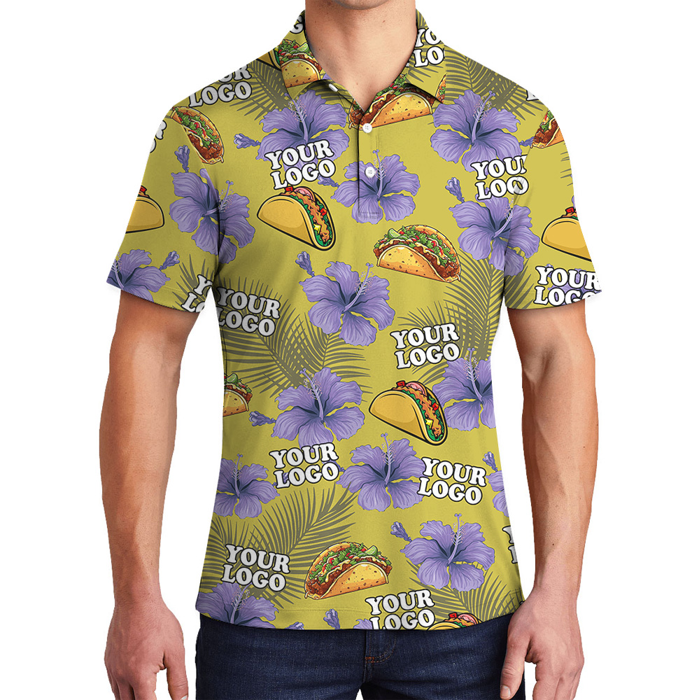 Custom Logo Yellow Taco Floral Pattern Polo Shirt - variant image 1