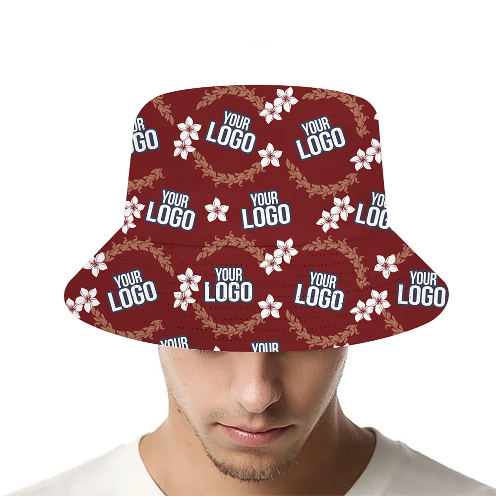 [Live Preview] Plumeria Flower And Wreath Custom Logo Bucket Hat - variant image 1