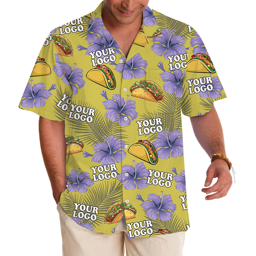 Custom Logo Yellow Taco and Floral Pattern Hawaiian Shirt - variant image 1