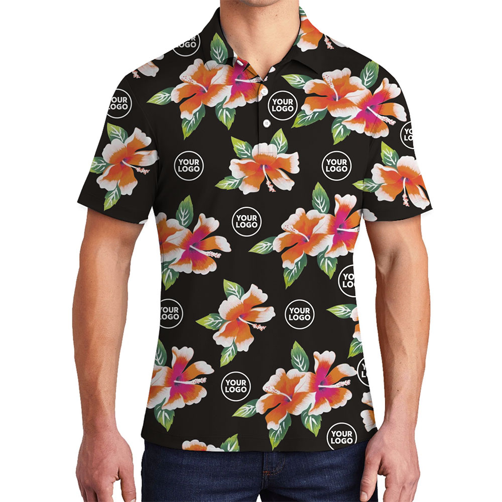 [Live Preview] Custom Logo Tropical Hibiscus Floral Pattern Polo Shirt - variant image 1