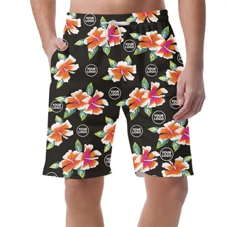[Live Preview] Custom Logo Tropical Hibiscus Floral Pattern Shorts