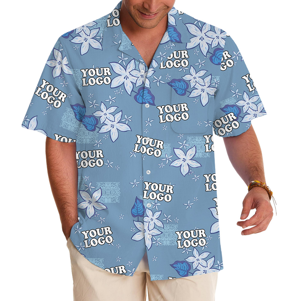 Blue Plumeria Pattern Custom Logo Hawaiian Shirt - variant image 1