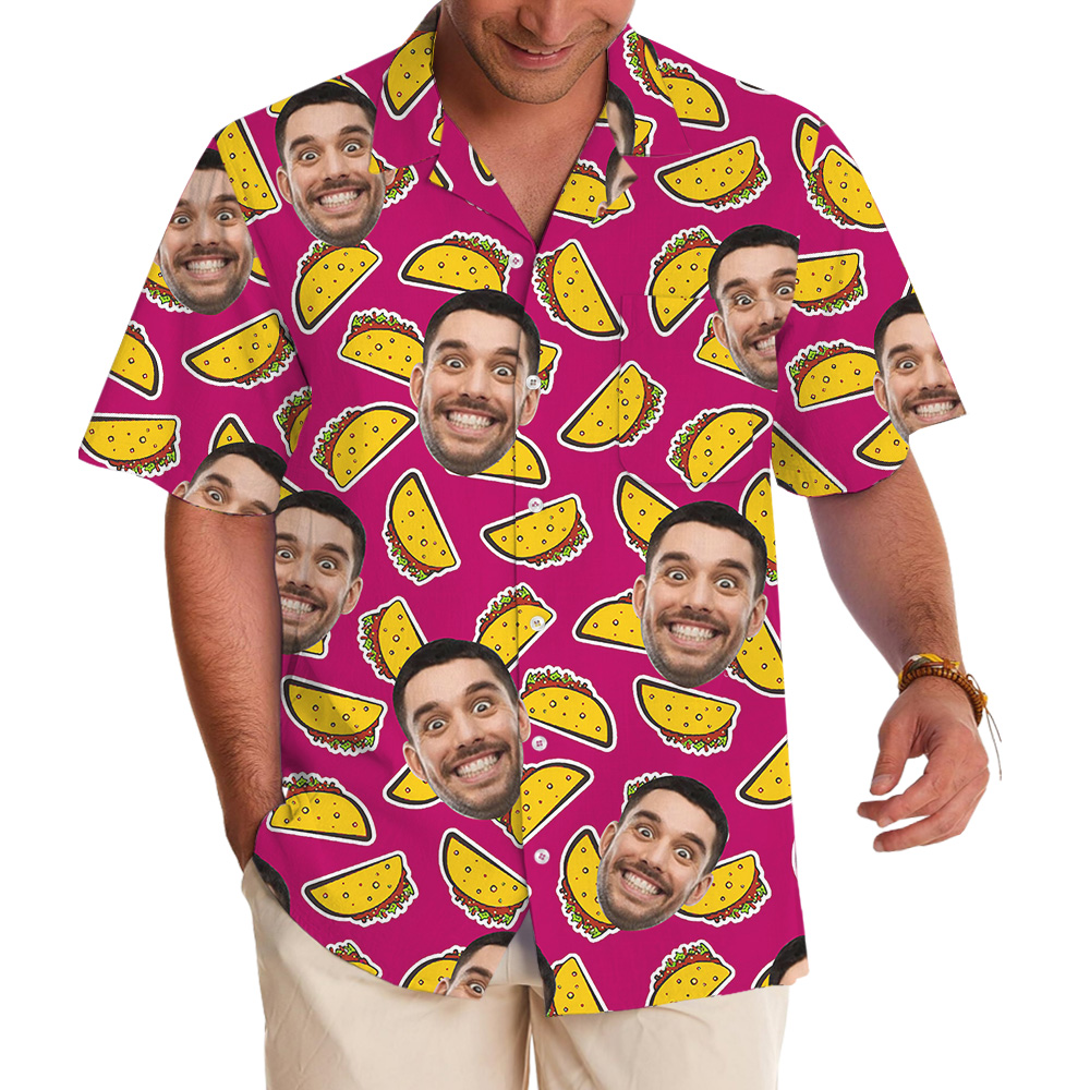 Funny Taco Custom Face Pink Hawaiian Shirt - variant image 1