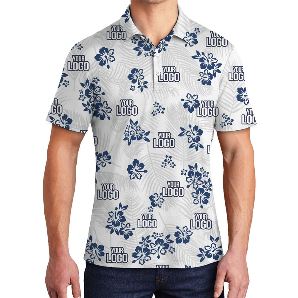 [Live Preview] Custom Logo Monochrome Hibiscus Polo Shirt - variant image 1