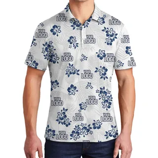 [Live Preview] Custom Logo Monochrome Hibiscus Polo Shirt