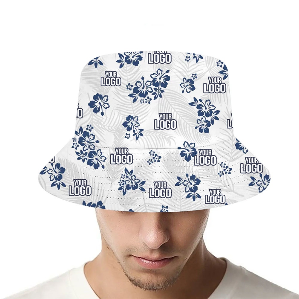 [Live Preview] Monochrome Hibiscus Custom Logo Bucket Hat - variant image 1