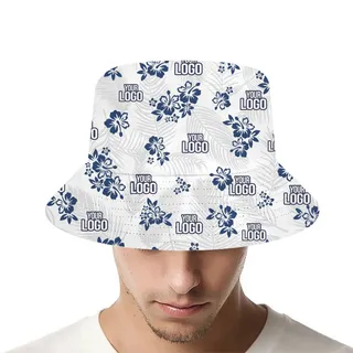 [Live Preview] Monochrome Hibiscus Custom Logo Bucket Hat