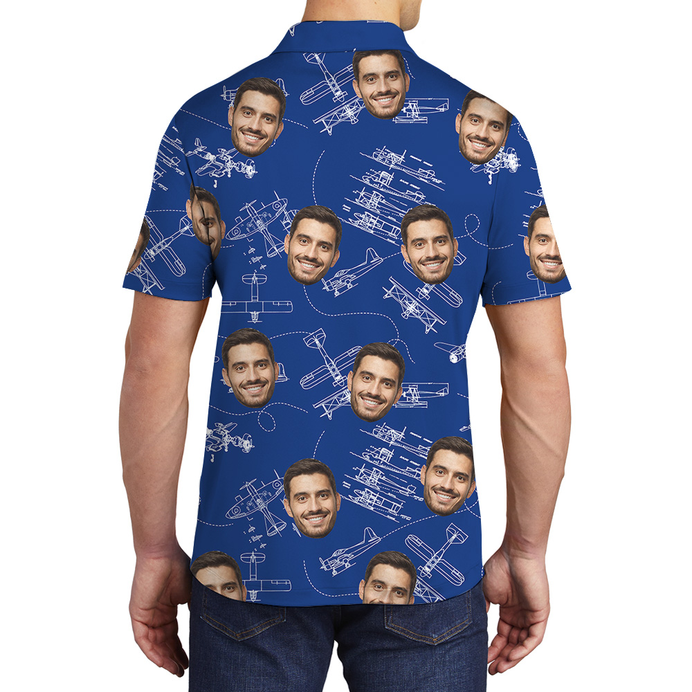 Navy Technical Aviation Theme Custom Face Polo Shirt