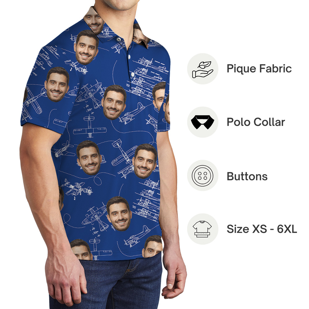 Navy Technical Aviation Theme Custom Face Polo Shirt
