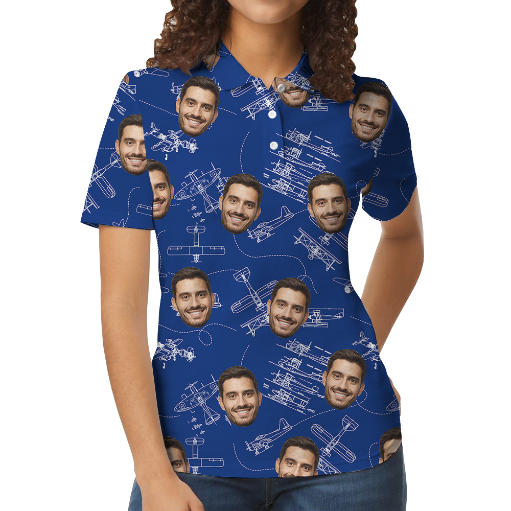 Navy Technical Aviation Theme Custom Face Polo Shirt