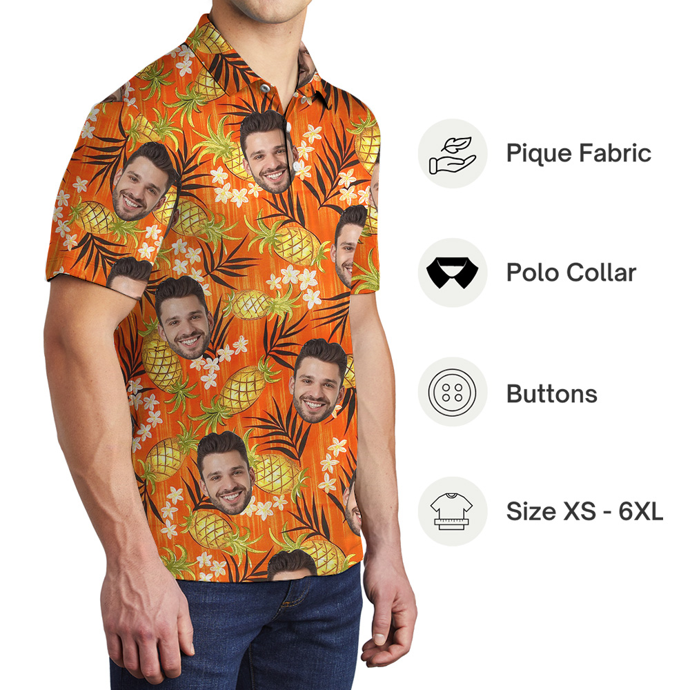 Custom Logo Orange Plumeria Pineapple Polo Shirt