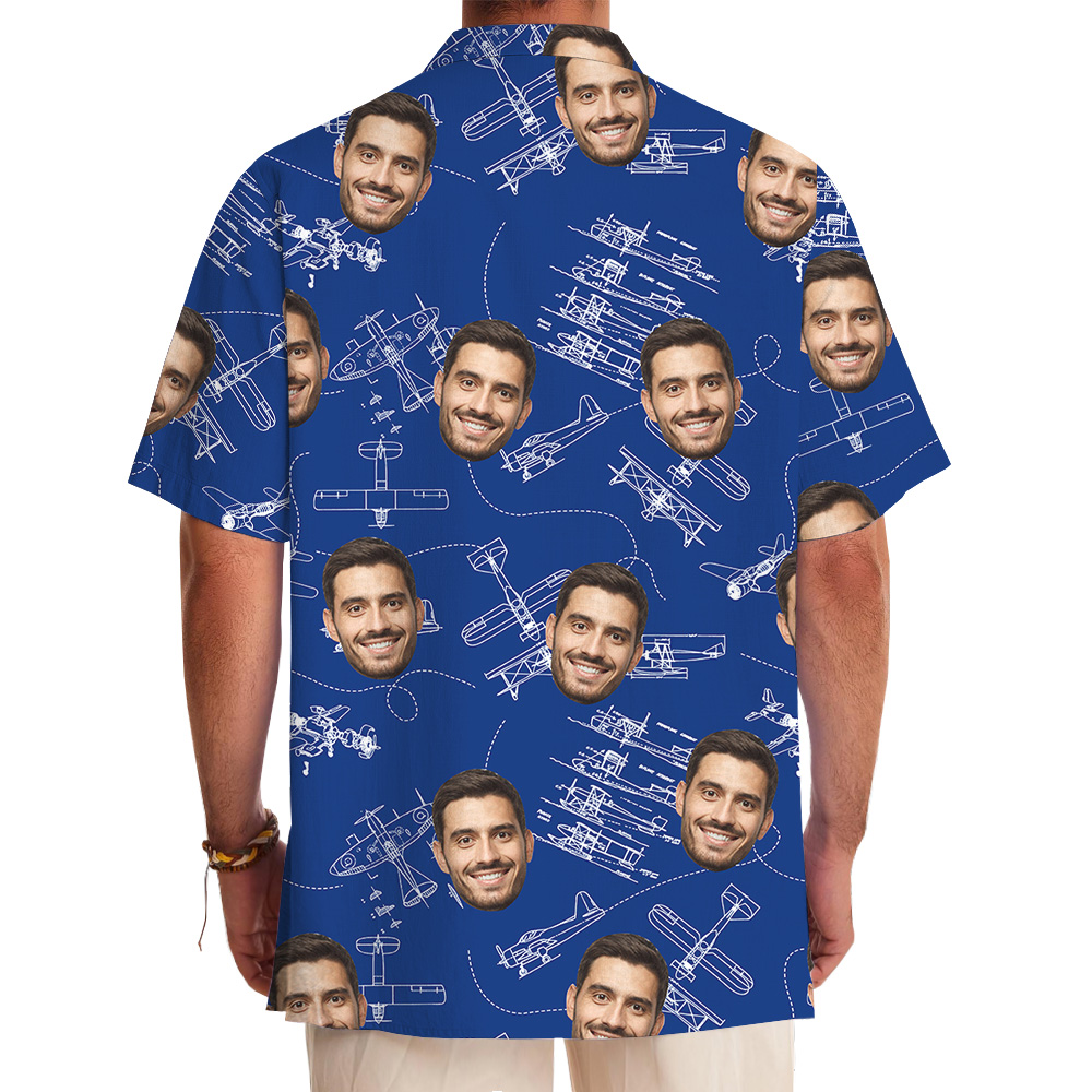Navy Technical Aviation Theme Custom Face Hawaiian Shirt