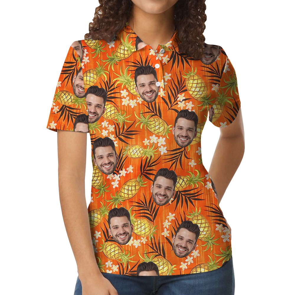 Custom Logo Orange Plumeria Pineapple Polo Shirt