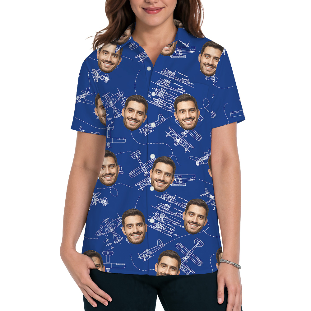 Navy Technical Aviation Theme Custom Face Hawaiian Shirt