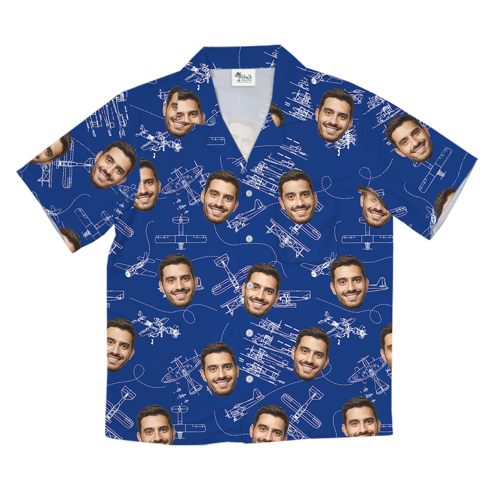 Navy Technical Aviation Theme Custom Face Hawaiian Shirt