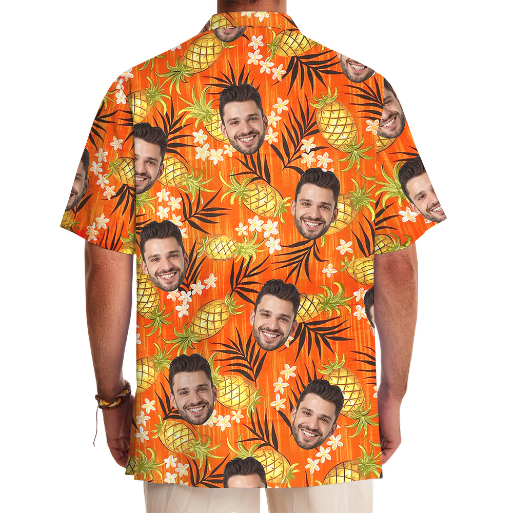 Custom Logo Orange Plumeria Pineapple Hawaiian Shirt