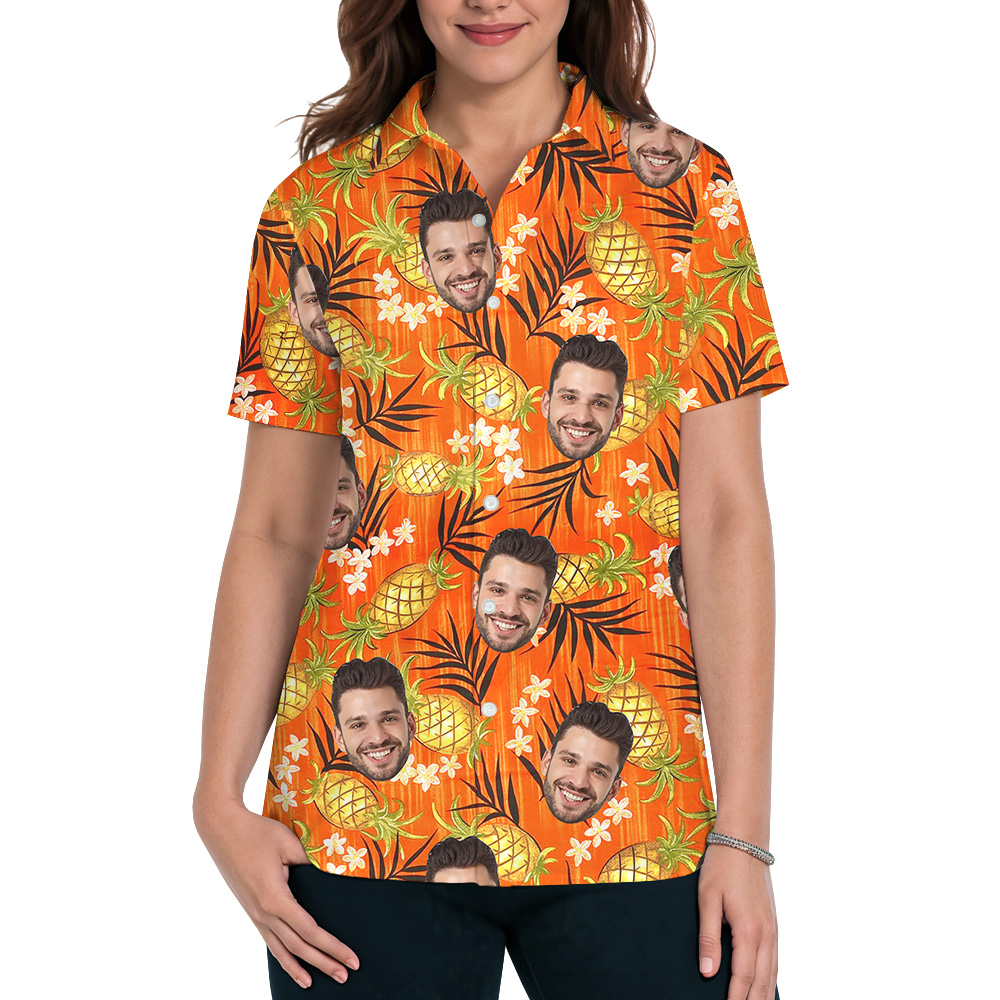 Custom Logo Orange Plumeria Pineapple Hawaiian Shirt