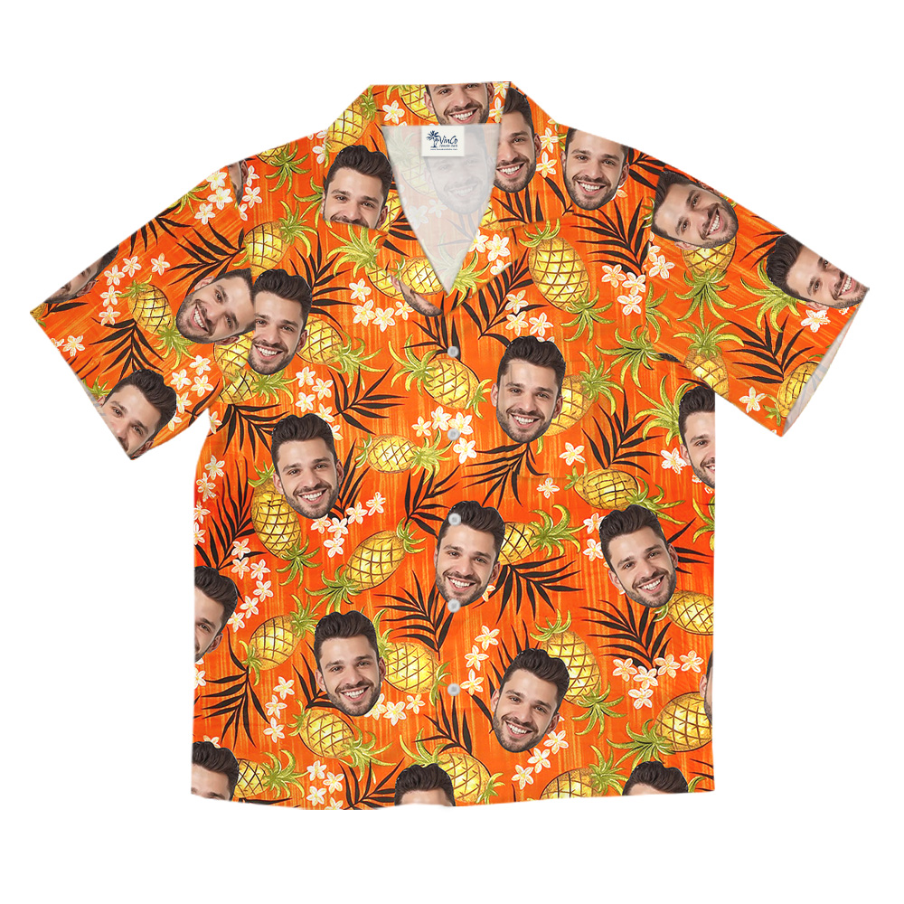 Custom Logo Orange Plumeria Pineapple Hawaiian Shirt
