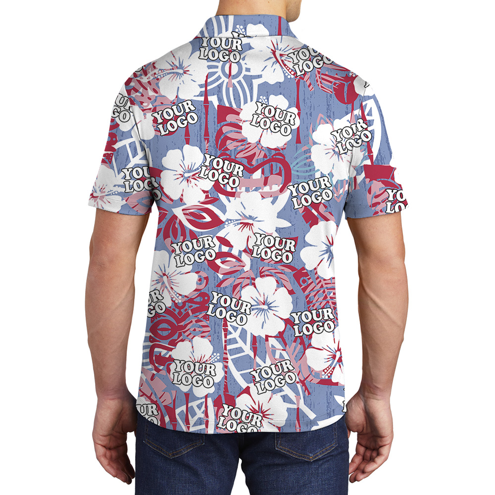 Polo Shirt Tiki Tropical Floral Pattern With Custom Logo