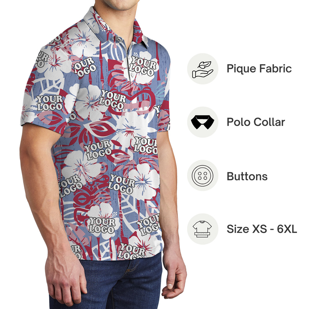 Polo Shirt Tiki Tropical Floral Pattern With Custom Logo