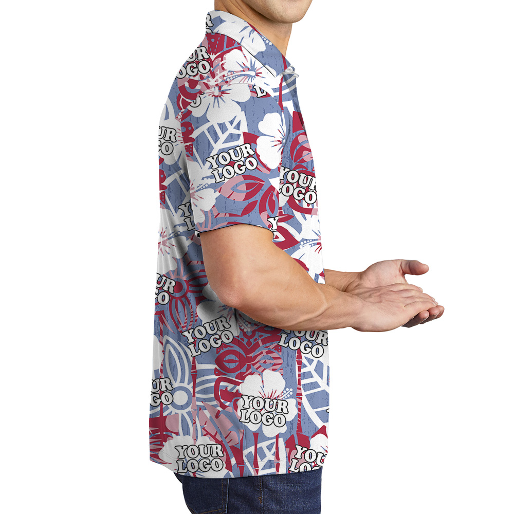 Polo Shirt Tiki Tropical Floral Pattern With Custom Logo