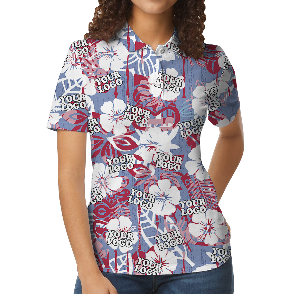 Polo Shirt Tiki Tropical Floral Pattern With Custom Logo
