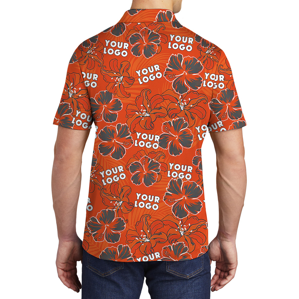 Custom Logo Red Hibiscus And Lily Pattern Polo Shirt