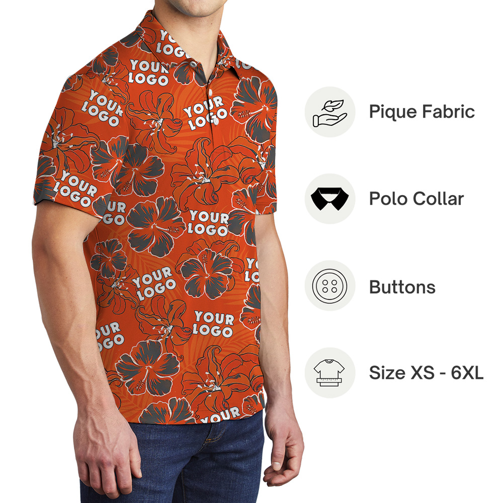 Custom Logo Red Hibiscus And Lily Pattern Polo Shirt