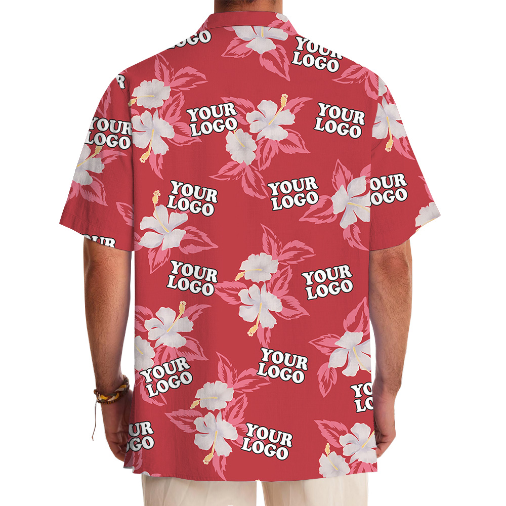 Red Custom Logo Hibiscus Pattern Hawaiian Shirt