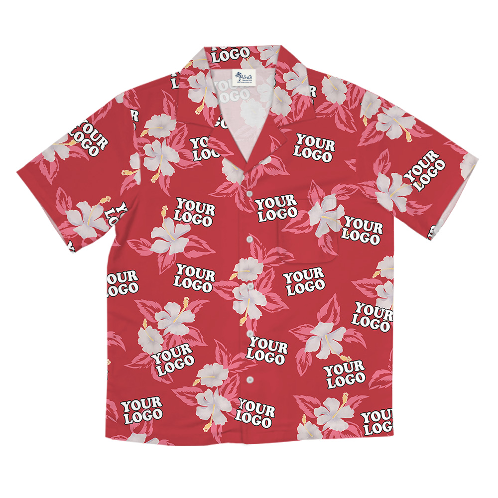 Red Custom Logo Hibiscus Pattern Hawaiian Shirt
