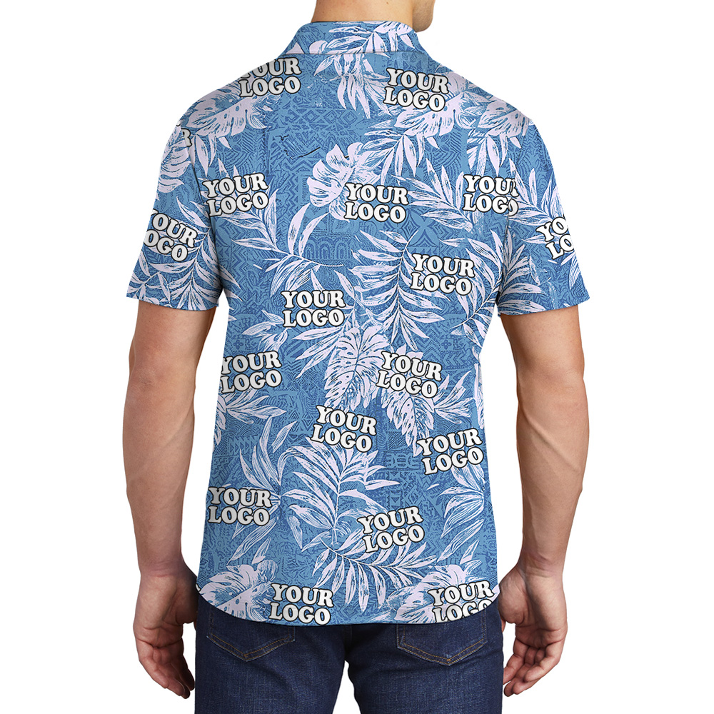 Tribal Blue Custom Logo Sketchy Tropical Leaf Polo Shirt