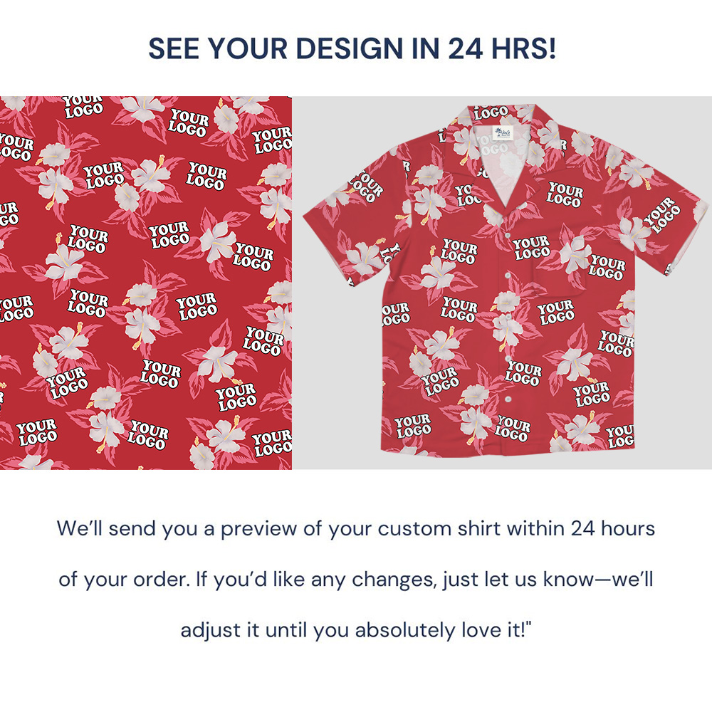 Red Custom Logo Hibiscus Pattern Hawaiian Shirt