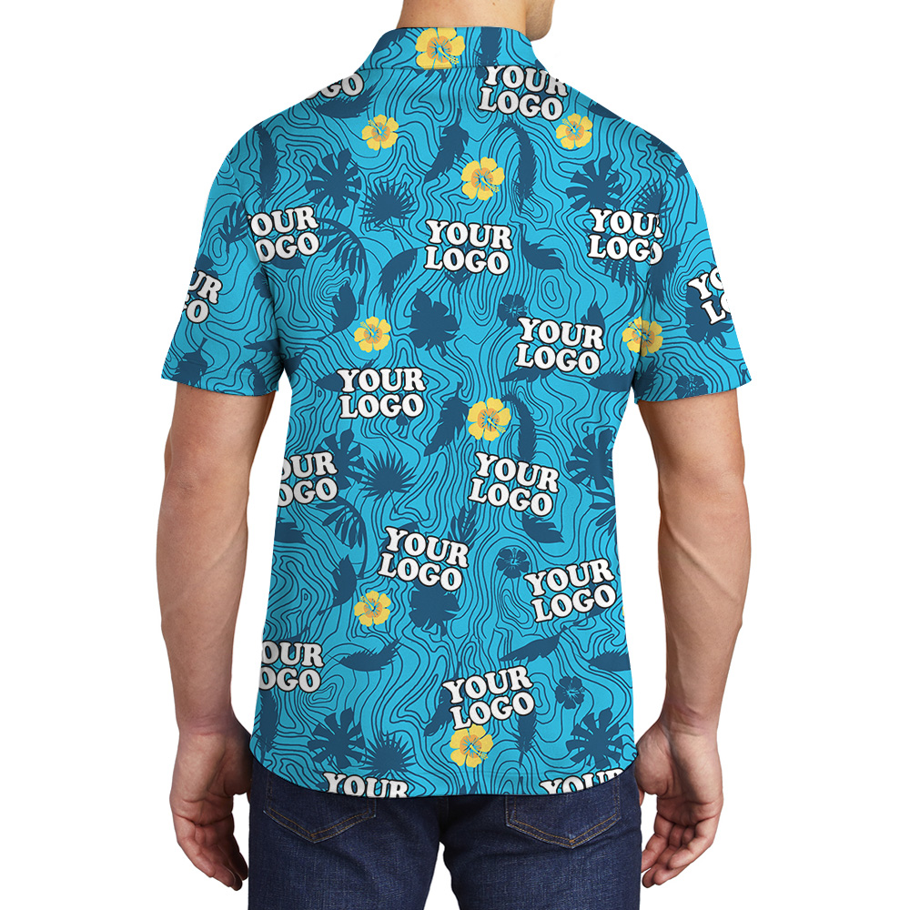 Polo Shirt Hibiscus Wave Line Tropical Print Custom Logo