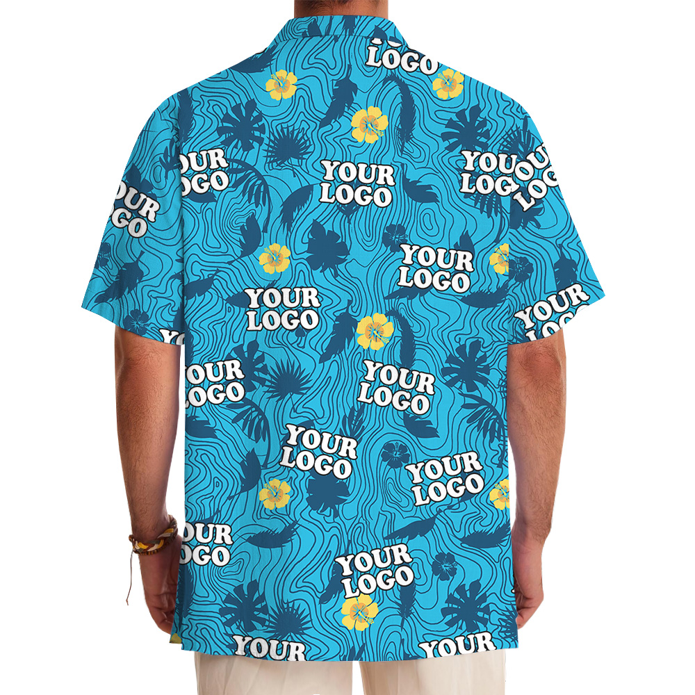 Hibiscus Wave Line Tropical Print Custom Logo Hawaiian Shirt
