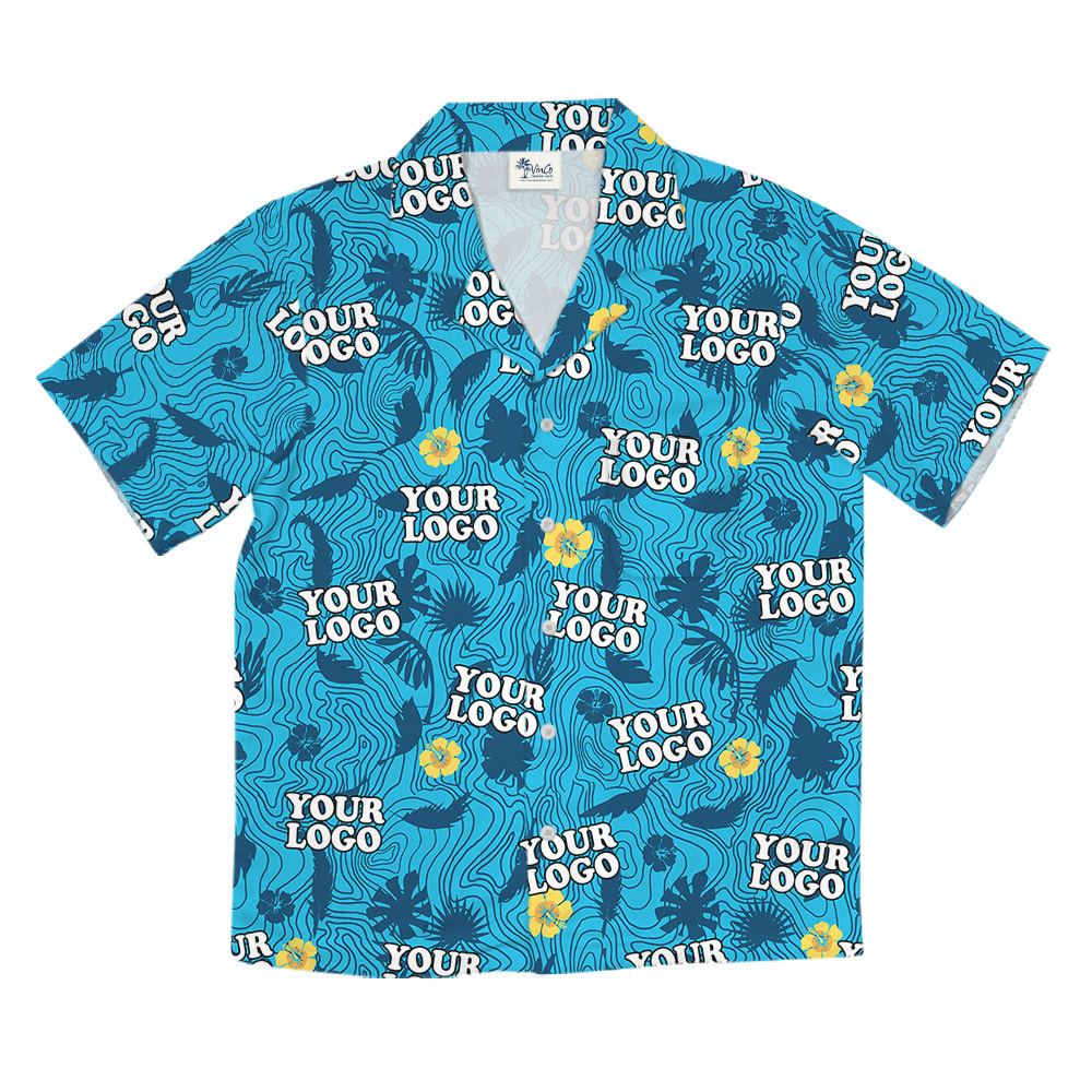 Hibiscus Wave Line Tropical Print Custom Logo Hawaiian Shirt