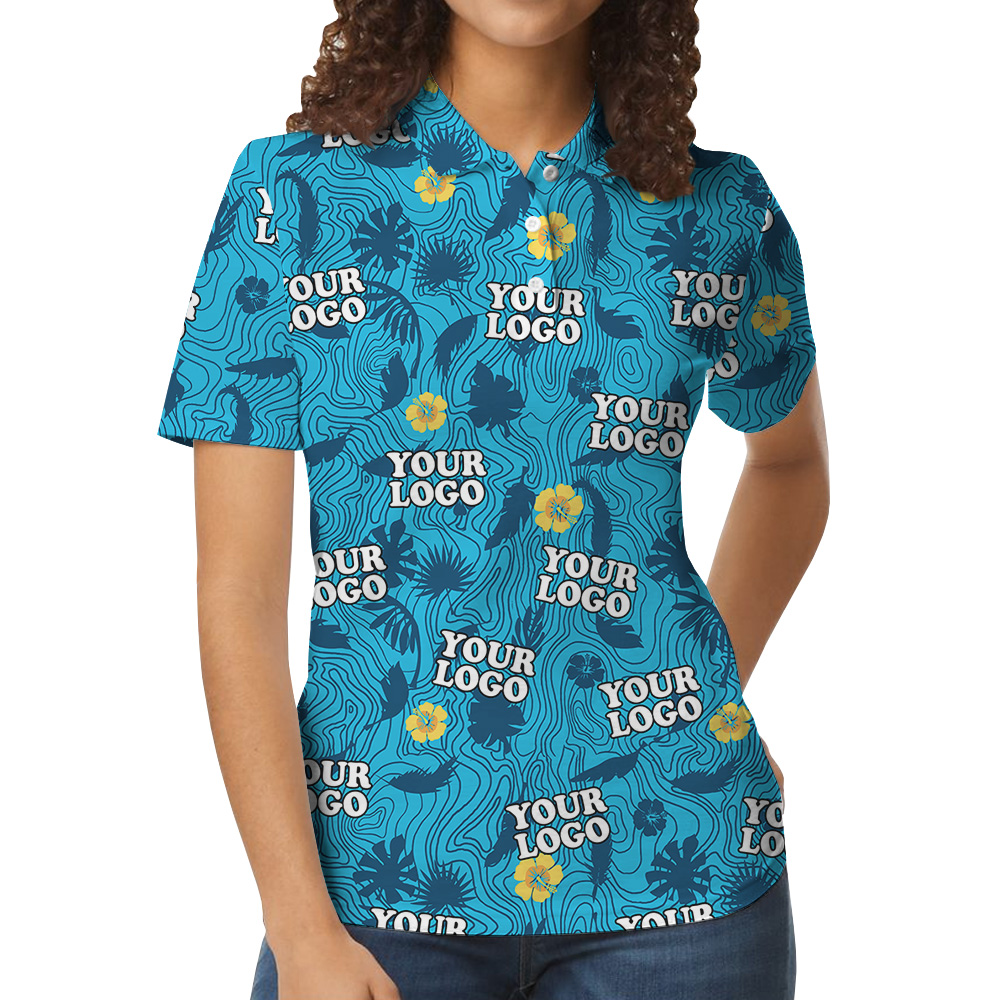 Polo Shirt Hibiscus Wave Line Tropical Print Custom Logo