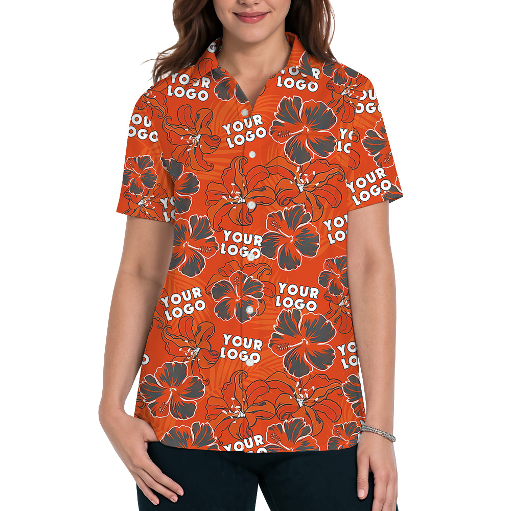 Custom Logo Red Hibiscus And Lily Pattern Hawaiian Shirt