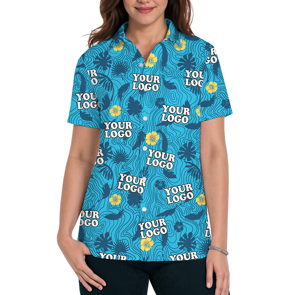 Hibiscus Wave Line Tropical Print Custom Logo Hawaiian Shirt