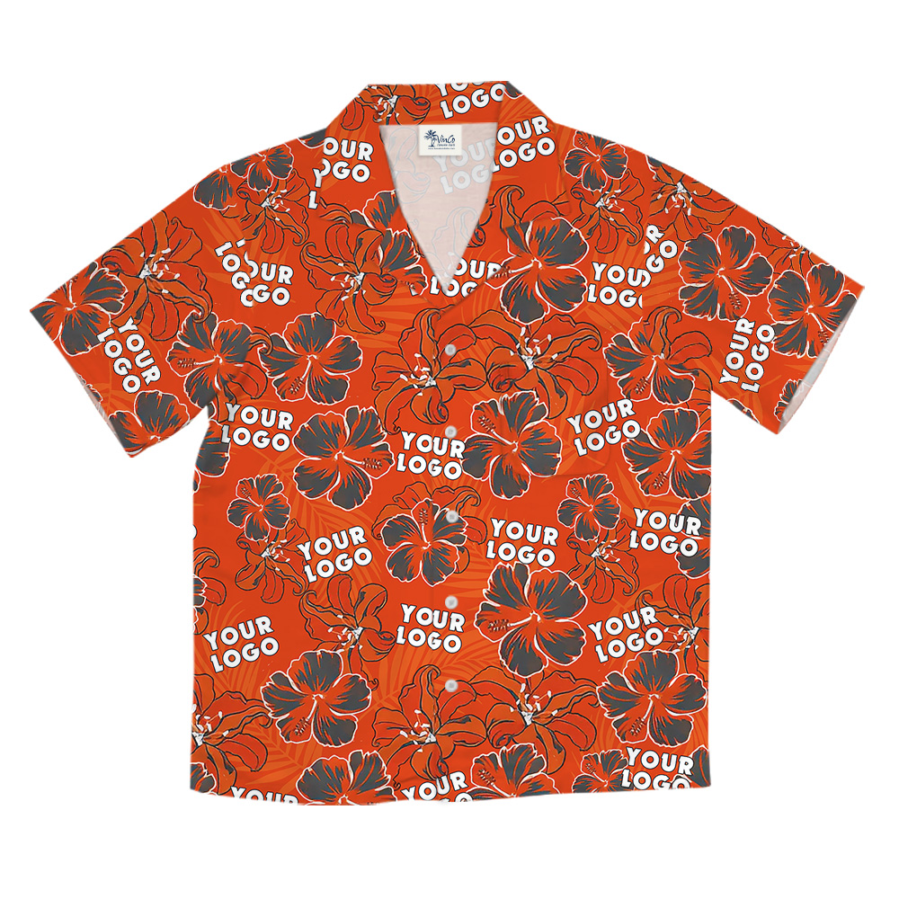 Custom Logo Red Hibiscus And Lily Pattern Hawaiian Shirt