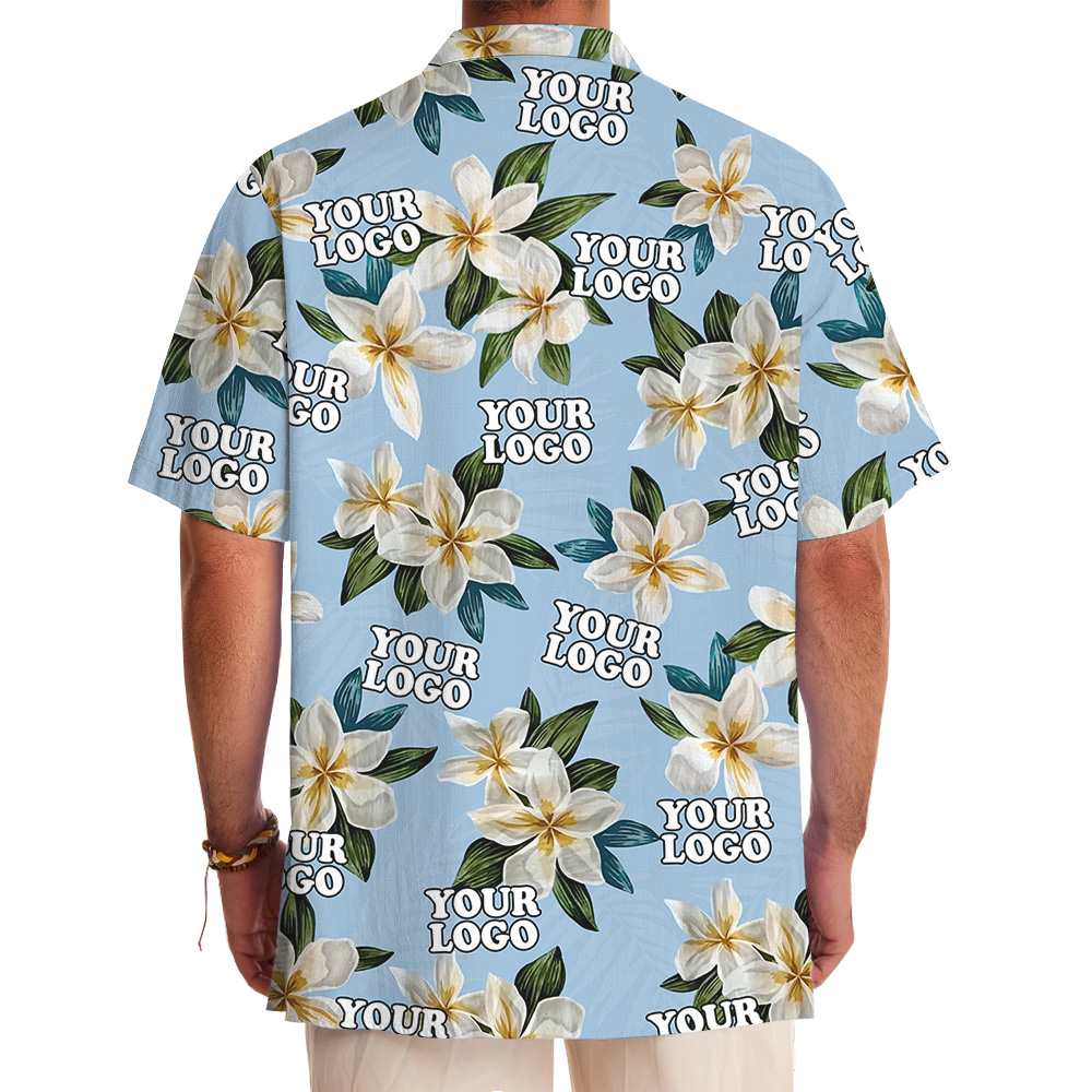 Custom Logo Blue Plumeria Pattern Hawaiian Shirt