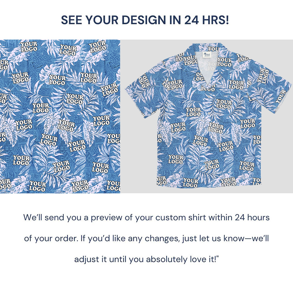 Tribal Blue Custom Logo Sketchy Tropical Leaf Hawaiian Shirt