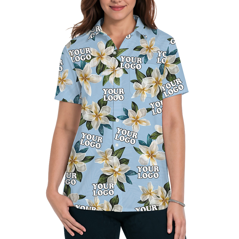 Custom Logo Blue Plumeria Pattern Hawaiian Shirt