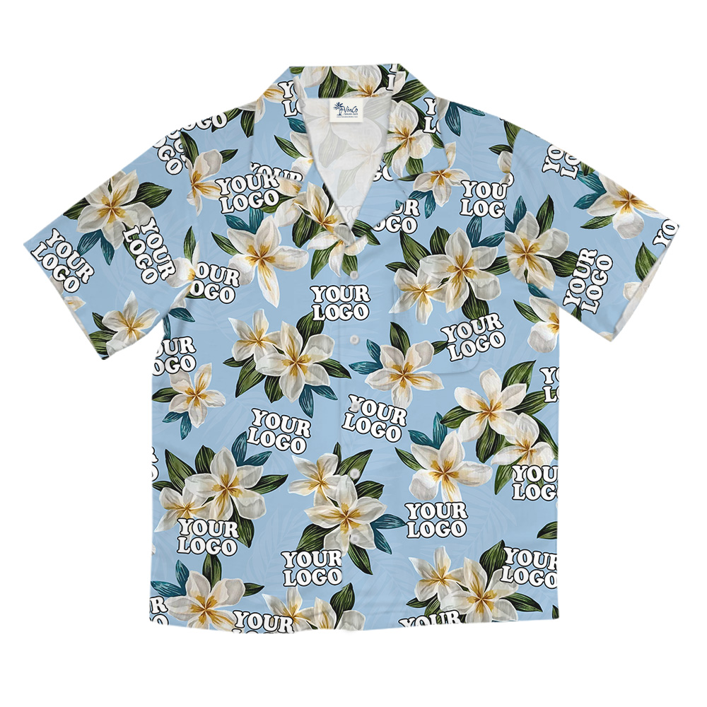 Custom Logo Blue Plumeria Pattern Hawaiian Shirt