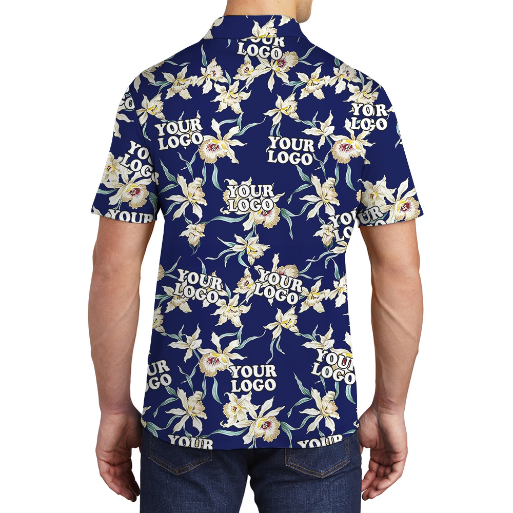 Orchid Bloom On Midnight Blue Custom Logo Polo Shirt