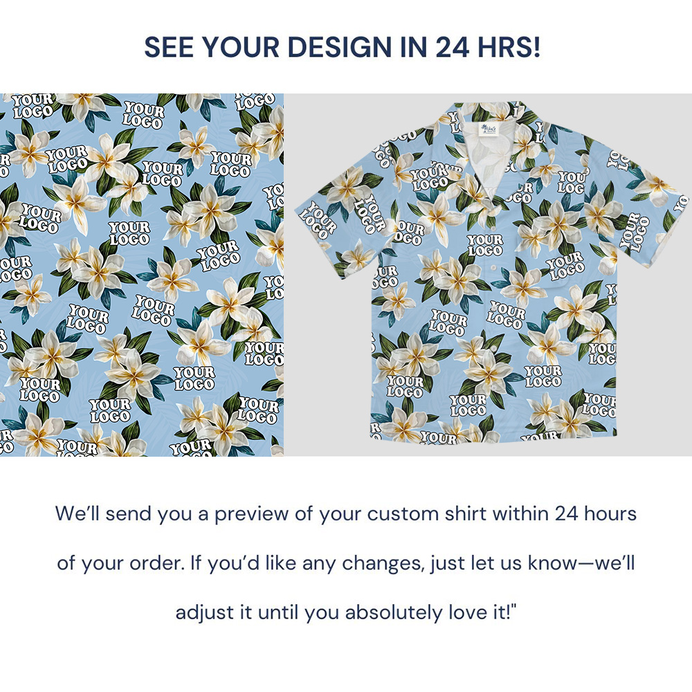 Custom Logo Blue Plumeria Pattern Hawaiian Shirt