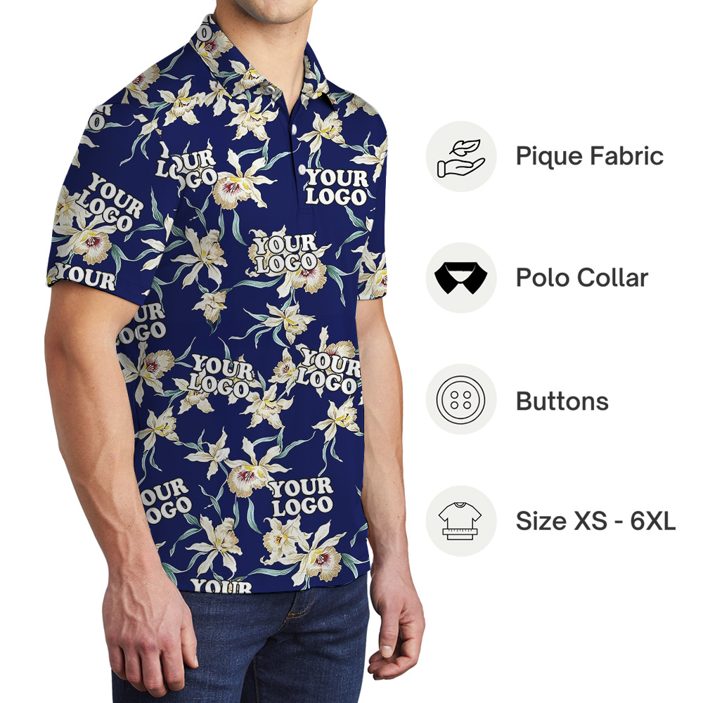 Orchid Bloom On Midnight Blue Custom Logo Polo Shirt